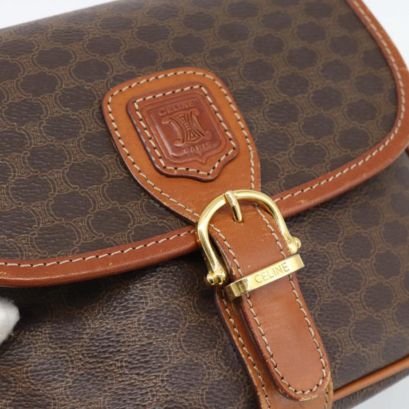 CELINE Macadam Canvas Shoulder Bag PVC Leather Brown Gold Auth 189803