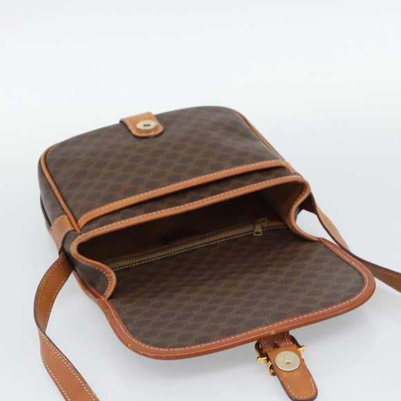 CELINE Macadam Canvas Shoulder Bag PVC Leather Brown Gold Auth 189803