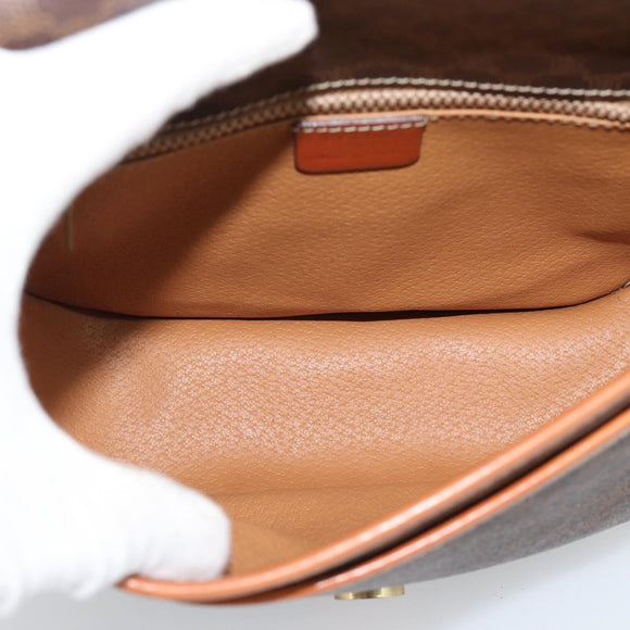 CELINE Macadam Canvas Shoulder Bag PVC Leather Brown Gold Auth 189803