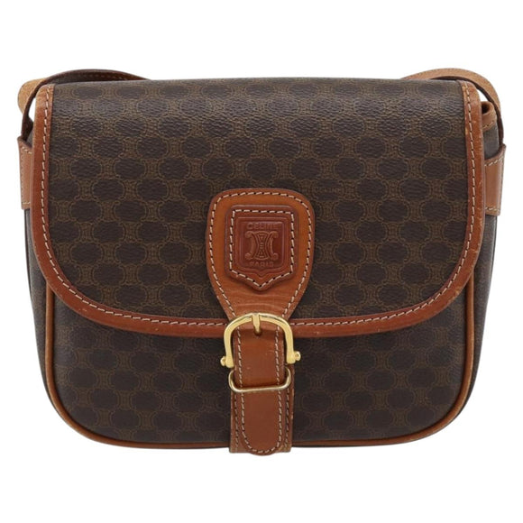 CELINE Macadam Canvas Shoulder Bag PVC Leather Brown Gold Auth 189803