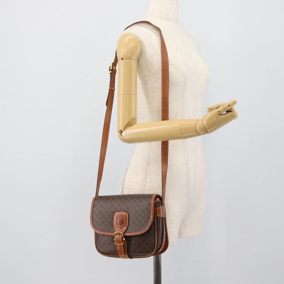 CELINE Macadam Canvas Shoulder Bag PVC Leather Brown Gold Auth 189803