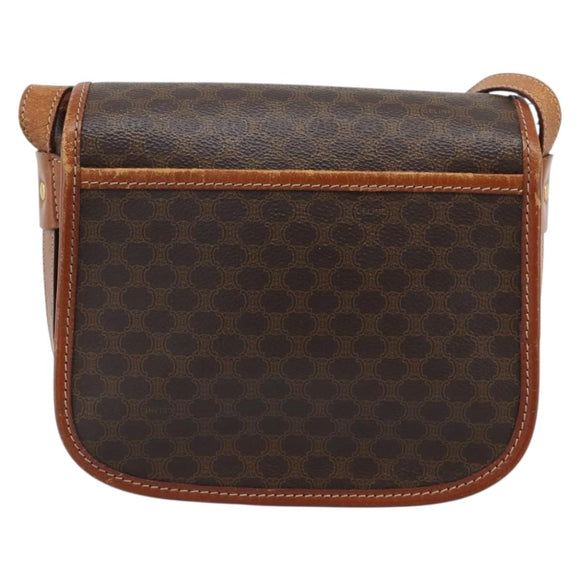 CELINE Macadam Canvas Shoulder Bag PVC Leather Brown Gold Auth 189803