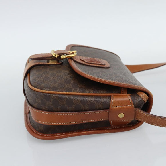 CELINE Macadam Canvas Shoulder Bag PVC Leather Brown Gold Auth 189803