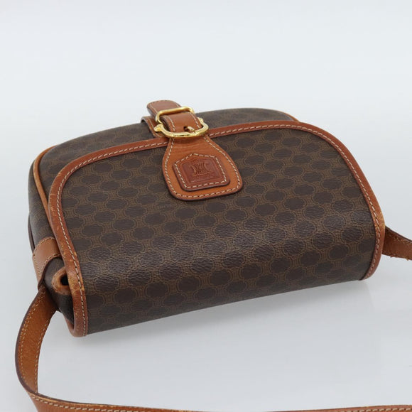 CELINE Macadam Canvas Shoulder Bag PVC Leather Brown Gold Auth 189803