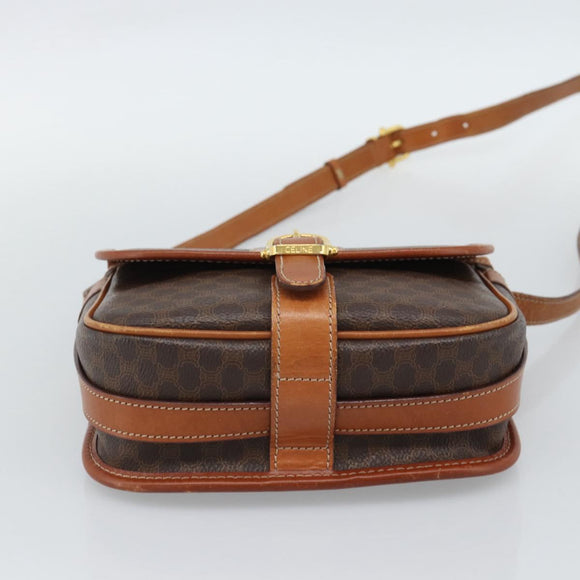 CELINE Macadam Canvas Shoulder Bag PVC Leather Brown Gold Auth 189803