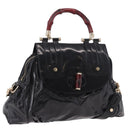 GUCCI Bamboo Hand Bag PVC Canvas 2way Black Gold Auth 189804A-1