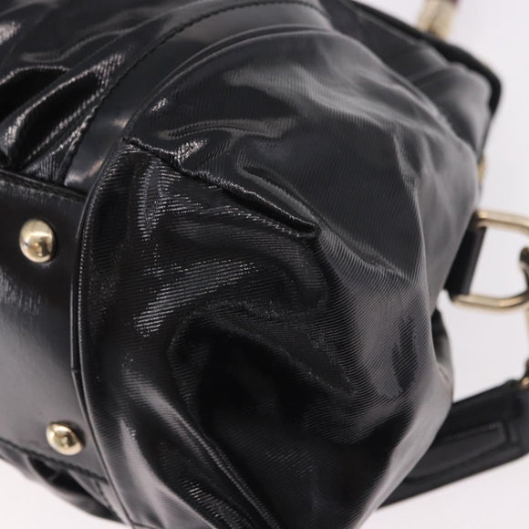 GUCCI Bamboo Hand Bag PVC Canvas 2way Black Gold Auth 189804A