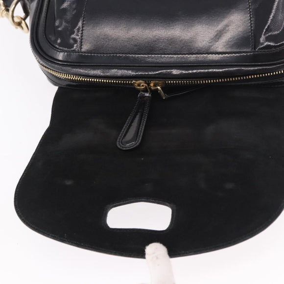 GUCCI Bamboo Hand Bag PVC Canvas 2way Black Gold Auth 189804A