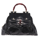 GUCCI Bamboo Hand Bag PVC Canvas 2way Black Gold Auth 189804A-2