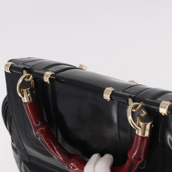 GUCCI Bamboo Hand Bag PVC Canvas 2way Black Gold Auth 189804A