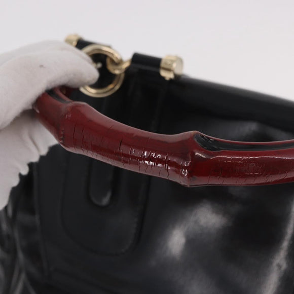 GUCCI Bamboo Hand Bag PVC Canvas 2way Black Gold Auth 189804A