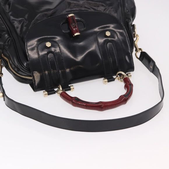 GUCCI Bamboo Hand Bag PVC Canvas 2way Black Gold Auth 189804A