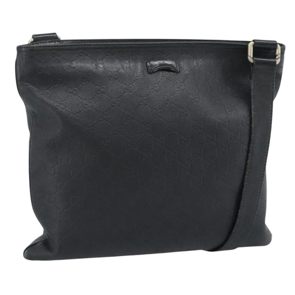 GUCCI GG Canvas Guccissima Shoulder Bag Leather Black Gold 201446 Auth 189806