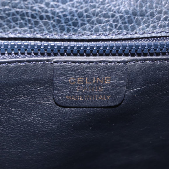 CELINE Medallion Chain Shoulder Bag Leather Black Gold Auth 189809A
