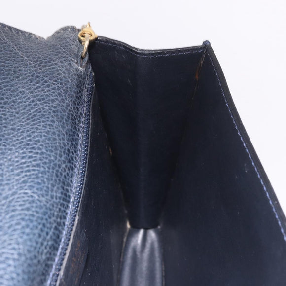 CELINE Medallion Chain Shoulder Bag Leather Black Gold Auth 189809A