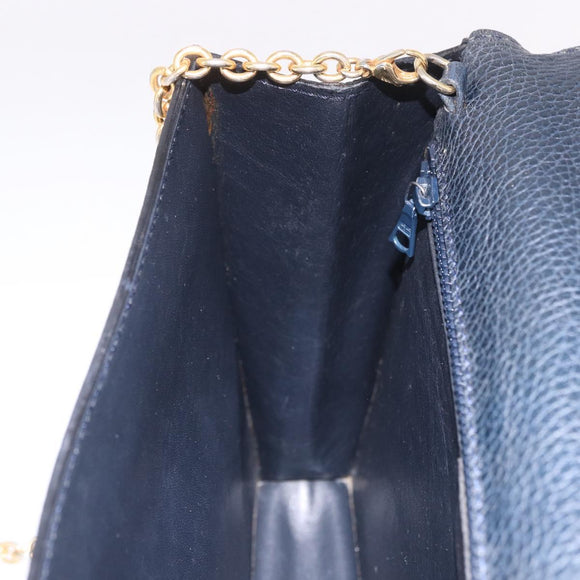 CELINE Medallion Chain Shoulder Bag Leather Black Gold Auth 189809A
