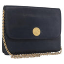CELINE Medallion Chain Shoulder Bag Leather Black Gold Auth 189809A-1