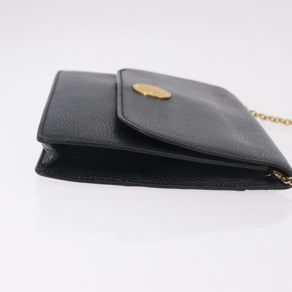 CELINE Medallion Chain Shoulder Bag Leather Black Gold Auth 189809A