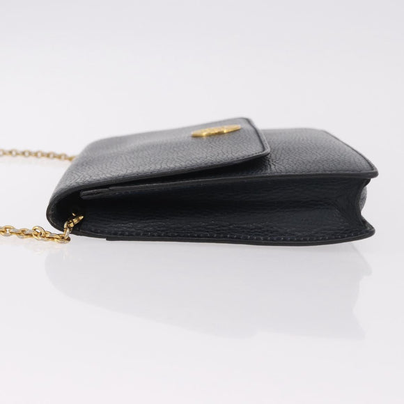 CELINE Medallion Chain Shoulder Bag Leather Black Gold Auth 189809A