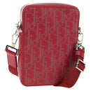 Christian Dior Trotter Canvas Shoulder Bag Leather Red Silver Auth 189811SM-1