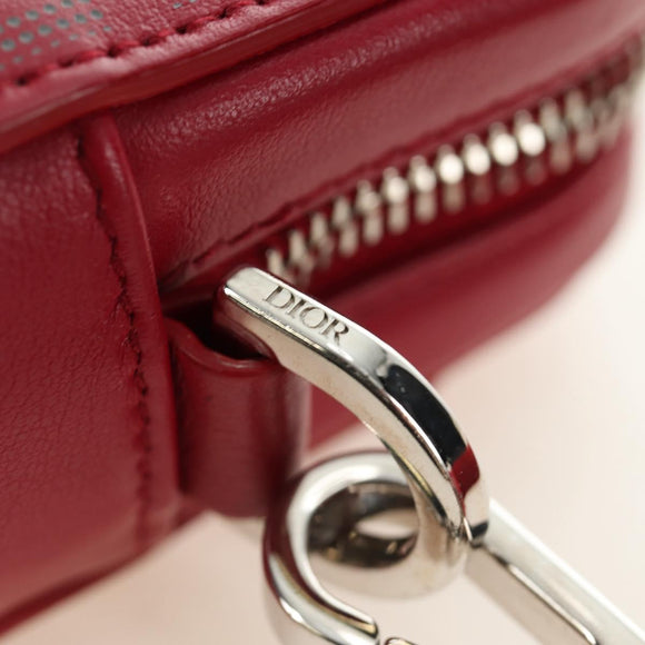 Christian Dior Trotter Canvas Shoulder Bag Leather Red Silver Auth 189811SM