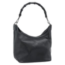 GUCCI Bamboo Shoulder Bag Leather Black Silver 000 0531 Auth 189813A-1
