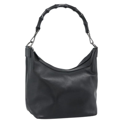 GUCCI Bamboo Shoulder Bag Leather Black Silver 000 0531 Auth 189813A