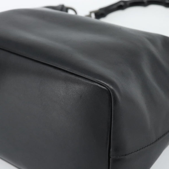 GUCCI Bamboo Shoulder Bag Leather Black Silver 000 0531 Auth 189813A