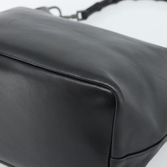 GUCCI Bamboo Shoulder Bag Leather Black Silver 000 0531 Auth 189813A