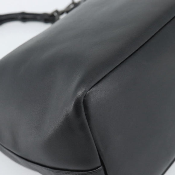 GUCCI Bamboo Shoulder Bag Leather Black Silver 000 0531 Auth 189813A