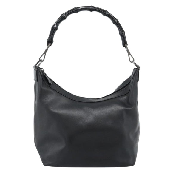 GUCCI Bamboo Shoulder Bag Leather Black Silver 000 0531 Auth 189813A