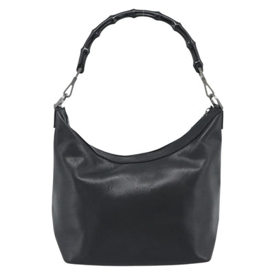 GUCCI Bamboo Shoulder Bag Leather Black Silver 000 0531 Auth 189813A - 0