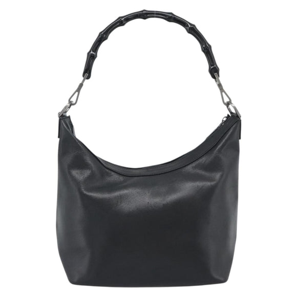GUCCI Bamboo Shoulder Bag Leather Black Silver 000 0531 Auth 189813A