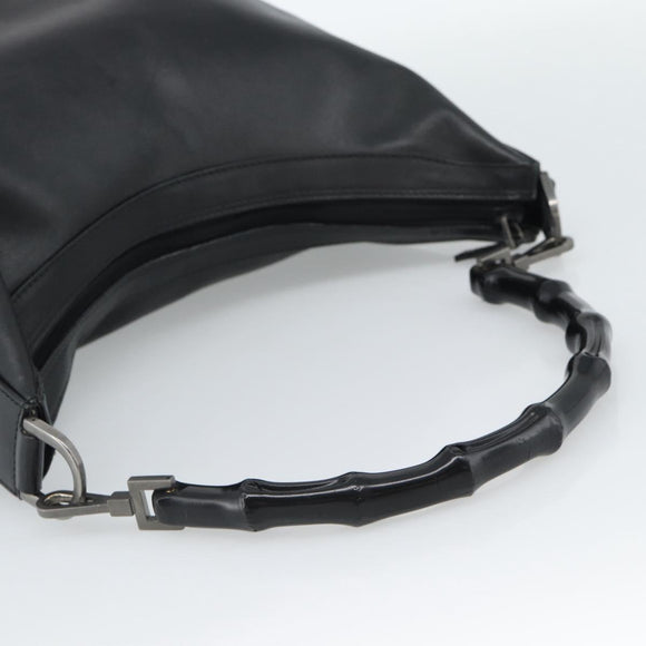 GUCCI Bamboo Shoulder Bag Leather Black Silver 000 0531 Auth 189813A