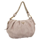 PRADA Chain Shoulder Bag Vittero Dino Leather Pink Gold Auth 189816A-1