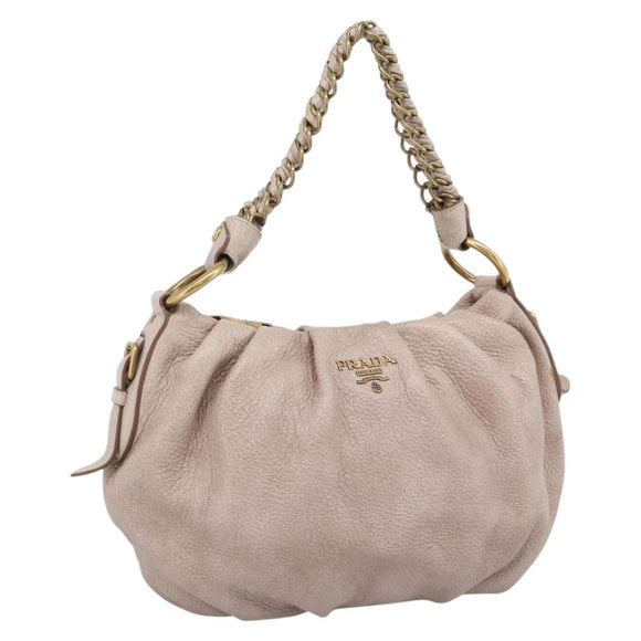 PRADA Chain Shoulder Bag Vittero Dino Leather Pink Gold Auth 189816A