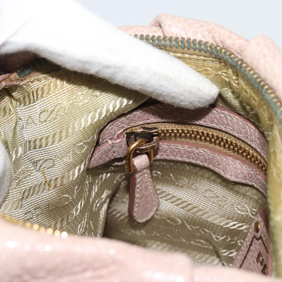 PRADA Chain Shoulder Bag Vittero Dino Leather Pink Gold Auth 189816A