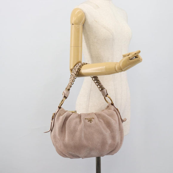 PRADA Chain Shoulder Bag Vittero Dino Leather Pink Gold Auth 189816A