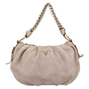 PRADA Chain Shoulder Bag Vittero Dino Leather Pink Gold Auth 189816A-13