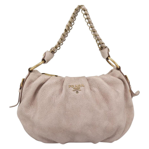 PRADA Chain Shoulder Bag Vittero Dino Leather Pink Gold Auth 189816A