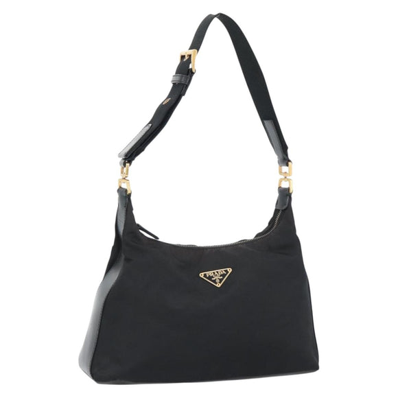 PRADA Chain Shoulder Bag Nylon Black Auth 189819A