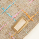 CHANEL 2.55 Shoulder Bag Tweed Beige Gold CC Auth 189821SAM-23
