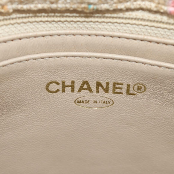 CHANEL 2.55 Shoulder Bag Tweed Beige Gold CC Auth 189821SAM