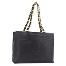 CHANEL Chain Shoulder Tote Bag Lamb Skin Black Gold CC Auth 189822V-1