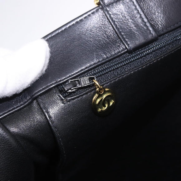 CHANEL Chain Shoulder Tote Bag Lamb Skin Black Gold CC Auth 189822V