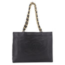 CHANEL Chain Shoulder Tote Bag Lamb Skin Black Gold CC Auth 189822V-2