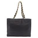 CHANEL Chain Shoulder Tote Bag Lamb Skin Black Gold CC Auth 189822V-3