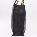 CHANEL Chain Shoulder Tote Bag Lamb Skin Black Gold CC Auth 189822V-4