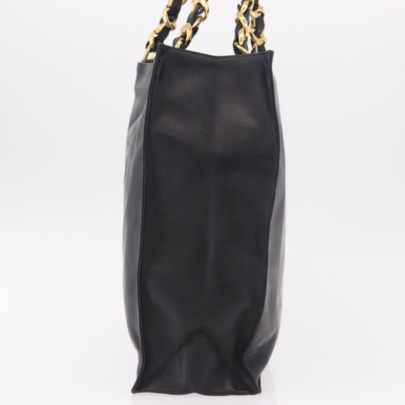 CHANEL Chain Shoulder Tote Bag Lamb Skin Black Gold CC Auth 189822V