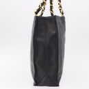 CHANEL Chain Shoulder Tote Bag Lamb Skin Black Gold CC Auth 189822V-5